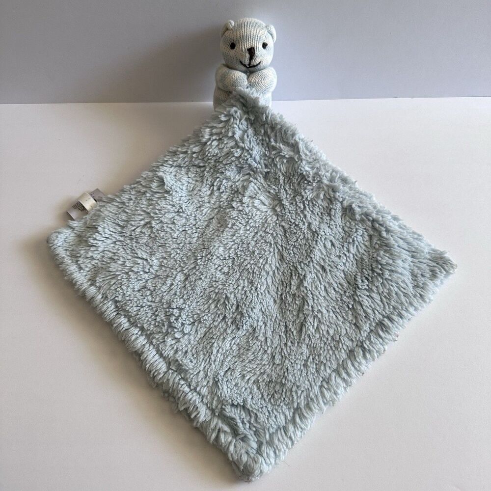 Restoration Hardware Baby & Child Blue Striped Teddy Bear Security Blanket Lovey